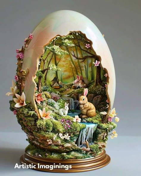 Easter Sugar Eggs, Ostrich Egg Art, Fairy Egg, Eggs In Nest, Sugar Eggs For Easter, Egg Artistry, Easter Pottery, Creative Easter Eggs, Clay Fairy House