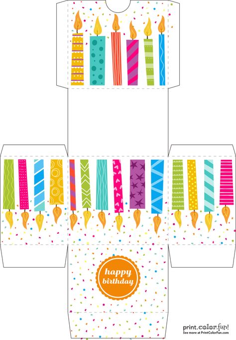 Birthday cut-out gift box with candle design coloring page - Print. Color. Fun! Happy Birthday Envelope, Gift Box Template Printable, Box Templates Printable Free, Diy Gift Box Template, Box Template Printable, Free Birthday Gifts, Paper Box Template, Candle Design, Box Templates