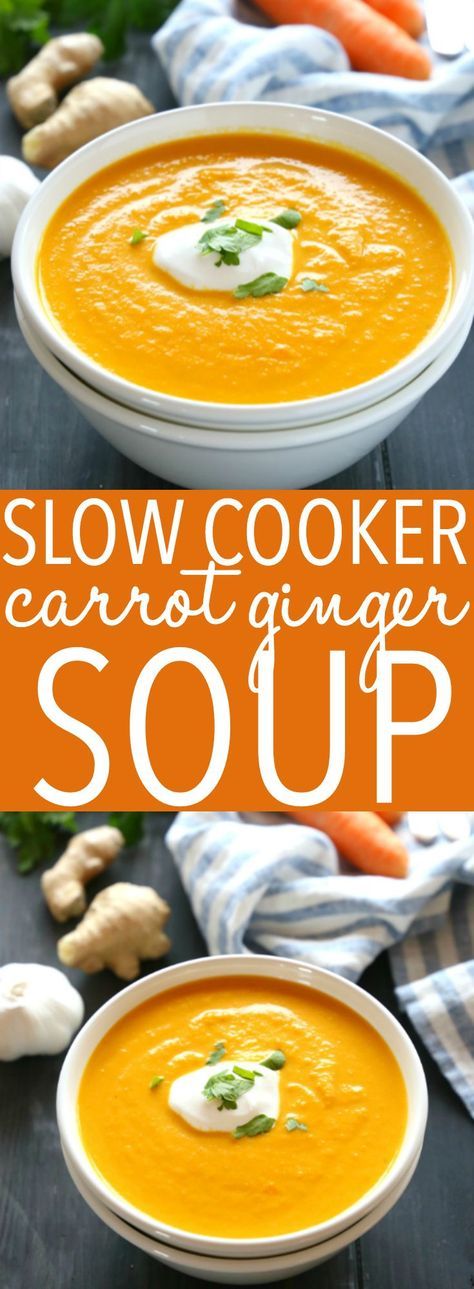 Carrots Slow Cooker, Dairy Free Soup, Carrot Ginger Soup, Ginger Soup, Healthy Slow Cooker, Carrot Soup, Crock Pot Soup, Healthy Crockpot, Slow Cooker Soup