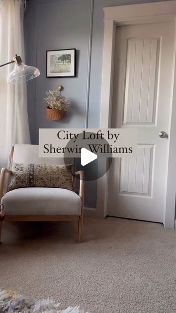 The Home by Hi-Living on Instagram: "I always love seeing this color used, but recommend getting a sample for your space before you commit!
Doors & Trim paint color: City Loft by Sherwin
Williams Moore

Wall paint color: Heather Blue by Benjamin🤩

Video credit - @meglorencreates 😍

#diy #diyhomedecor #sherwinwilliams #cityloft #cottagestyle #cottagecore #neutraldecor" Sherwin Williams City Loft, City Loft Sherwin Williams, Trim Paint Color, Door Trims, Wall Paint Colors, Painting Trim, Cottage Core, Neutral Decor, Sherwin Williams