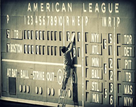 Old School Scoreboard by Shamrockah, via Flickr Vintage Scoreboard, Wrigley Field Scoreboard, Football Scoreboard, Jimmie Foxx, Jim Rice, Baseball Scoreboard, Carl Yastrzemski, Wrigley Field, Fenway Park