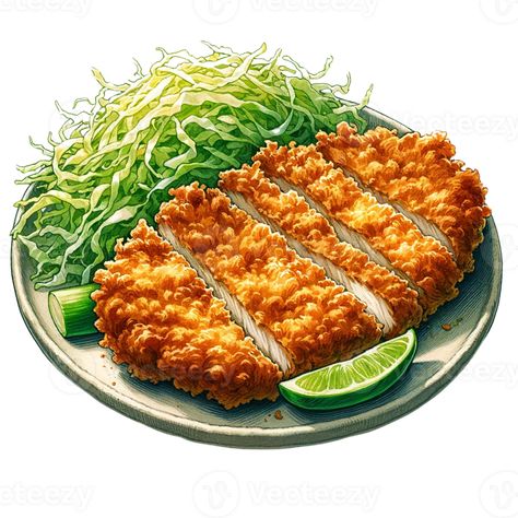 Popular Japanese menu Tonkatsu Pork Cutlet watercolor clipart Pork Illustration, Tonkatsu Pork, Pork Tonkatsu, Dnd Food, Pork Cutlet, Japanese Menu, Pork Cutlets, Foods Recipes, Art Food