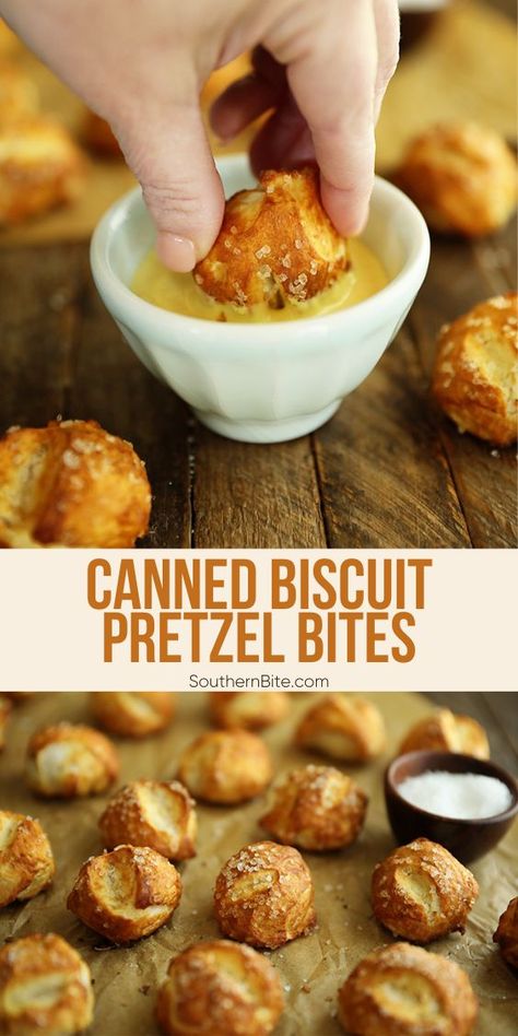 Biscuit Pretzel Bites, Recipe Using Canned Biscuits, Canned Biscuit, Pretzel Bites Recipes, Canned Biscuits, Biscuit Dough, Appetizers Easy Finger Food, Best Appetizer Recipes, Finger Foods Easy