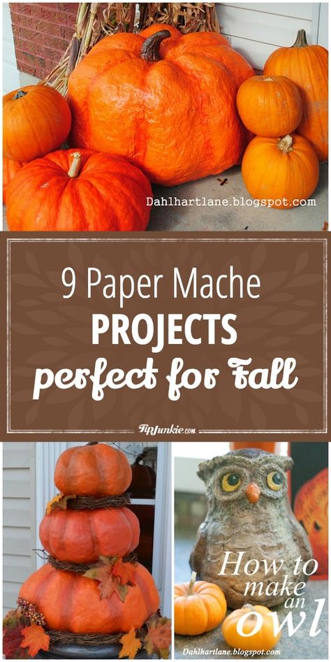 9 Paper mache projects that are fun for Fall! via @tipjunkie Paper Mache Diy Tutorials, Paper Mache Fall Crafts, Paper Mache Ideas Decoration, Paper Mache With Mod Podge, Paper Mache Fall Decor, Easy Paper Mache Projects, Paper Mache Vegetables, Paper Mache Apple Diy, Papier Mache Halloween Ideas