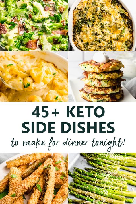 Easy Keto and low-carb vegetable side dish recipes to serve with chicken or steak, for a crowd or for a BBQ . Cauliflower, broccoli, zucchini, and more! Keto Friendly Side Dishes, Recipes For Steak, Steak Cauliflower, Vegetable Side Dish Recipes, Bbq Keto, Keto Side Dish, Vegetable Side Dish, Side Dishes For Chicken, Keto Side