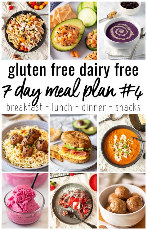 Make your meal planning and grocery shopping easier with our fourth gluten free dairy free 1 week meal plan! Our allergy friendly meal plan is family friendly and comes with a printable menu and shopping list. | thefitcookie.com Gluten Free Dairy Free Weekly Meal Plan, Clean Eating Dairy Free Gluten Free, Meals With No Dairy Or Gluten, Gluten Free Grocery List Shopping, 1500 Calorie Meal Plan Gluten Dairy Free, Gluten Free Dairy Free Meal Plan, Grain Free Meal Plan, Gluten And Dairy Free Meal Plan, Gluten Free Weekly Meal Plan