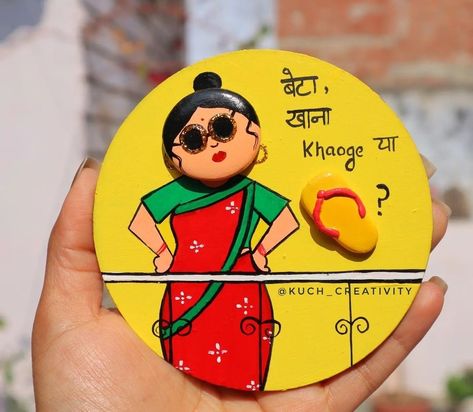 Fridge Magnets Painting Ideas, Home Made Rakhi Designs, Clay Rakhi Design, Cute Fridge Magnets Diy, Fridge Magnets Ideas Creative, Fridge Magnets Diy, Diy Fridge Magnets, Drawing In Circle, Wall Art Diy Paint