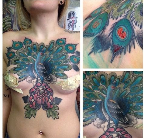 Peacock chest Black Femininity, Chest Piece, Chest Tattoo, Peacocks, Tattoos And Piercings, Watercolor Tattoo, Tattoos For Women, Piercings, Turquoise