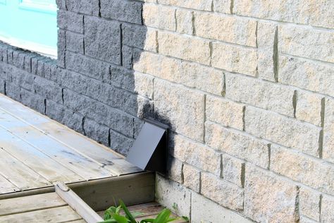 Charcoal Grey Painted Stone Exterior + How to Safely Paint a Chimney | Dans le Lakehouse Painted Brick Veneer Exterior, Painted Stone Exterior, Painting Exterior Rock On House, Grey Painted Brick, House Exterior Before And After, Painted Brick Exteriors, Concrete Exterior, Exterior Elevation, Stone Exterior Houses