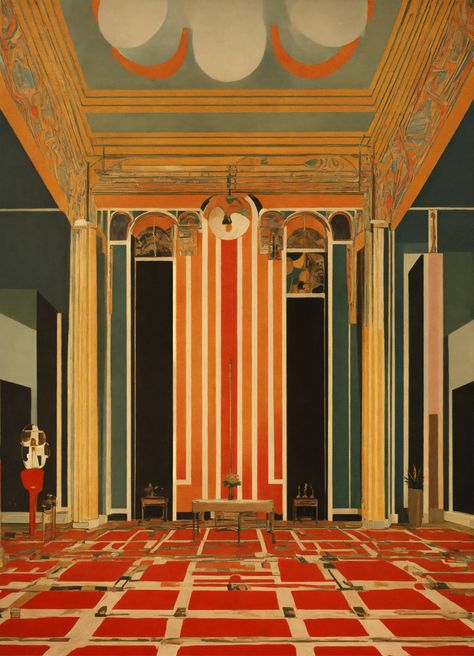 Roaring 20s Architecture, Art Deco Set Design, Art Deco Ballroom, Art Deco Theatre, Art Deco Theater, Feathered Bob, Room Illustration, Deco House, Josef Hoffmann