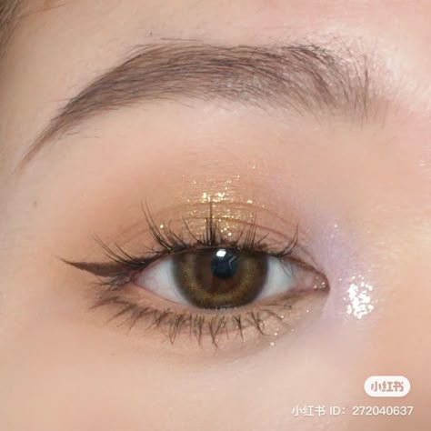 Xianghongshu Makeup, Winter Eyeshadow Looks Brown Eyes, Gold Douyin Makeup, Douyin Makeup On Western Features, Dou Yin Makeup, Debut Makeup, Asian Makeup Prom, Xiaohongshu Makeup, Brown Eyeshadow Looks