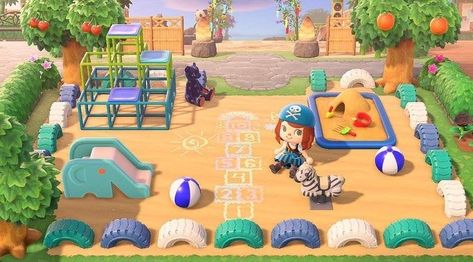 Animal Crossing Playground Design, Small Playground, Animal Crossing Designs, Ac New Leaf, Animal Crossing Guide, Animal Crossing Wild World, Path Design, Animal Crossing Pocket Camp, Playground Design