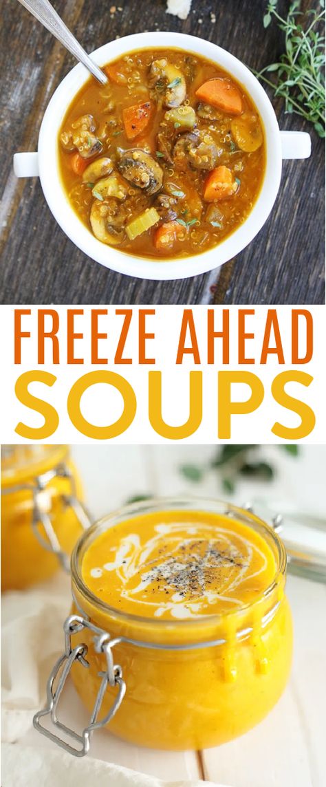 We love how hearty and filling soup is and it’s perfect for helping warm us up on a cold day. Not only that, but it’s packed with flavor. That’s why we rounded up these freeze ahead soups. You can use up leftover bits you’ve got in your fridge and freezer to put together a really delicious soup. And you can even make it ahead and freeze it so you always have homemade soup ready for you when those unexpected cold days crop up Soups Freezer Make Ahead, Make Ahead Soup Recipes, Soups To Make And Freeze, How To Freeze Soup Portions, Soups To Freeze Best Recipes, Soup To Freeze Recipes, Soups You Can Make And Freeze, Soups That Can Be Frozen, Soup Recipes That Freeze Well