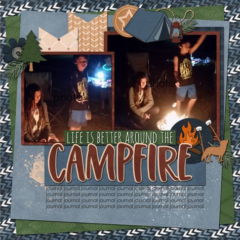 Campfire - Scrapbook.com Bonfire Scrapbook Layouts, Campfire Scrapbook Layouts, Scrapbook Making, Camping Scrapbook, Happy Ideas, Vacation Scrapbook, Take Better Photos, Beach Camping, Photo Scrapbook