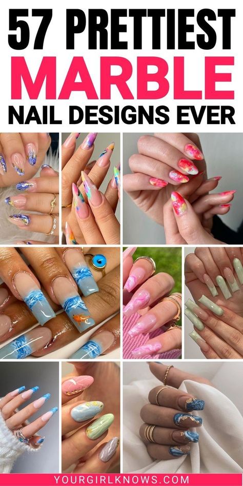 Spring Nails 2023 Marble, Marble Style Nails, Marble Spring Nails, Spring Marble Nail Designs, Marble Acrylic Nail Designs, Marble Nails Design Ideas, Marble Nail Designs Short, Marble Nail Designs Summer, Marbled Nail Designs