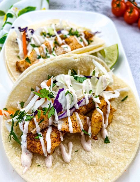 Baja Fish Tacos - Cook What You Love Dinner Recipes Mexican Cod Fish Recipes, Cod Tacos Recipes, Cod Taco Recipes, White Sauce For Fish, Sauce For Fish Tacos, Halibut Fish Tacos, Mexican Fish Tacos, Cod Tacos, Halibut Tacos