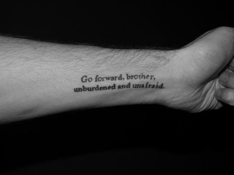 Go forward, brother, unburdened and unafraid.  #tattoos #ink #quotes #art #bodyart Robert Frost Tattoo, Assassins Creed Quotes, Assassins Creed Tattoo, Creed Quotes, Game Tattoo, Assassin's Creed Wallpaper, Assassins Creed Ii, Brother Tattoos, Crazy Tattoos