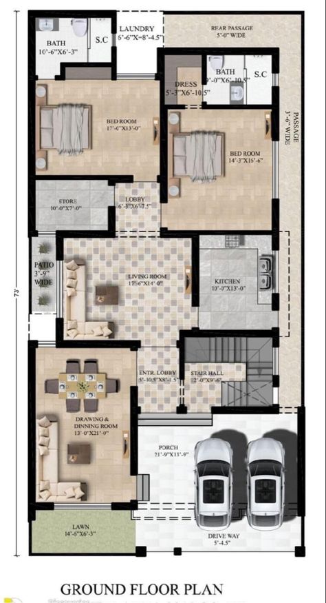 Modern House Floor Plans Luxury, Luxury Duplex House Design, Western House Plans, Map Of House, House Map Design, 10 Marla House Plan, House Plan Ideas, Home Map Design, 30x50 House Plans