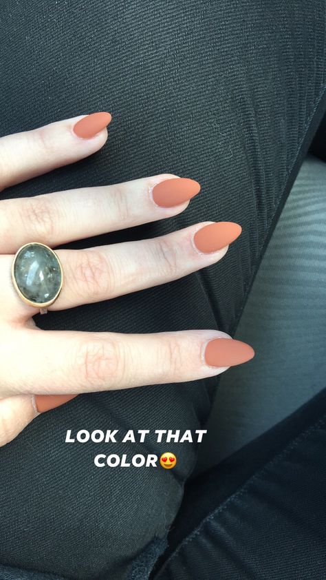 Almond Shape Nails Fall Colors, Matte Almond Shaped Nails, Desert Color Nails, Short Almond Nails Fall Colors, Orange Matte Nails Design, Orange Nails Matte, Burnt Orange Wedding Nails, Orange Matte Nails, Orange Fall Nails Almond Shape