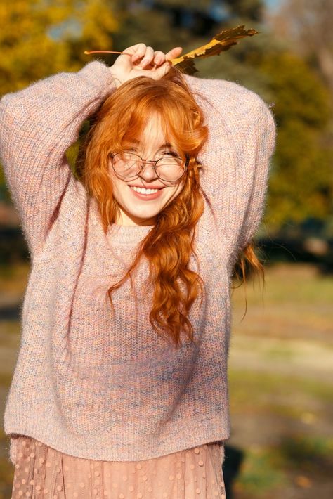 Portraits of a charming red-haired girl with a glasses and cute face. girl posing in autumn park in a sweater and a coral-colored skirt. the girl has a wonderful mood #paid, , #Ad, #Sponsored, #glasses, #cute, #charming, #girl Red Hair And Glasses, Photo Portraits, Face Girl, Ginger Girls, Autumn Park, Girls With Red Hair, Cute Face, Redhead Girl, Girls With Glasses