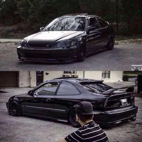 Blacked Out Honda Civic, Ek Coupe, Civic Jdm, Honda Civic Vtec, 1999 Honda Civic, Honda Vtec, Honda Civic Car, Black Honda, Civic Ek