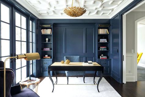 Hale Navy, Black Wall Decor, Blue Office, Blue Paint Colors, Home Office Lighting, Leather Office Chair, Kitchen Cabinets In Bathroom, Home Office Space, Trendy Home