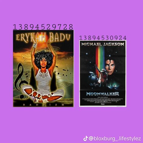 Roblox Poster Codes, 80s Posters, Bloxburg Building, Michael Jackson Poster, Berry Codes, Bloxburg Decals Codes Aesthetic, Roblox Decals, Blocksburg Room Ideas￼, Decals Codes