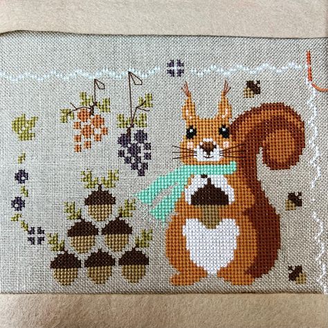 Marcella (@marcellaslife) • Instagram photos and videos Squirrel Cross Stitch Pattern Free, Squirrel Cross Stitch, Autumn Handmade, Fall Cross Stitch, Dmc Embroidery, Pixel Crochet, Animal Cross Stitch Patterns, Cross Stitch Animals, Cross Stitch Patterns Free