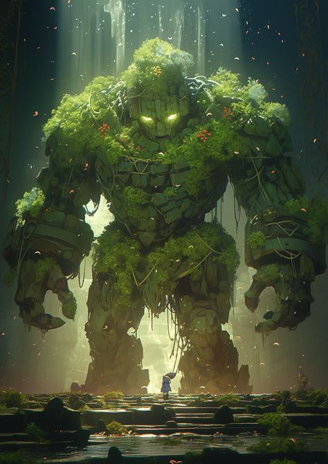 Stone Guardian Fantasy Art, Fantasy Stone Golem, Stone Creature Concept Art, Stone People Fantasy Art, Dnd Stone Golem, Stone Golem Fantasy Art, Golem Aesthetic, Golem Fantasy Art, Golem Rpg