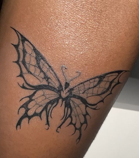 Emo Butterfly Tattoos, Alt Butterfly Tattoo, Edgy Tattoo Ideas, Tattoo Papillon, Butterfly Neck Tattoo, Arm Tats, Grunge Tattoo, Ankle Tattoos, Butterfly Tattoos For Women