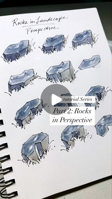 Rock Drawing Tutorial, Alice Liu, Drawing Principles, Rock Drawing, Boulder Rock, Watercolor Practice, Rock Steps, Drawing Rocks, Step By Step Watercolor