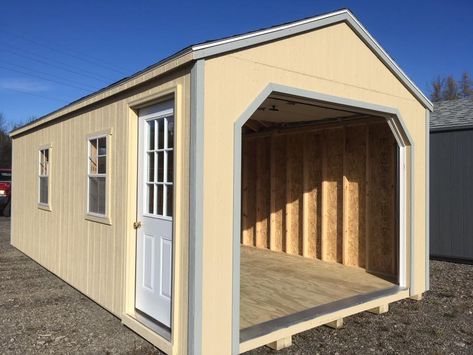 Atv Shed Ideas, Double Garage Doors, Atv Storage, Amish Sheds, Double Garage Door, Portable Sheds, Prefab Garages, Prefab Sheds, Garage Construction