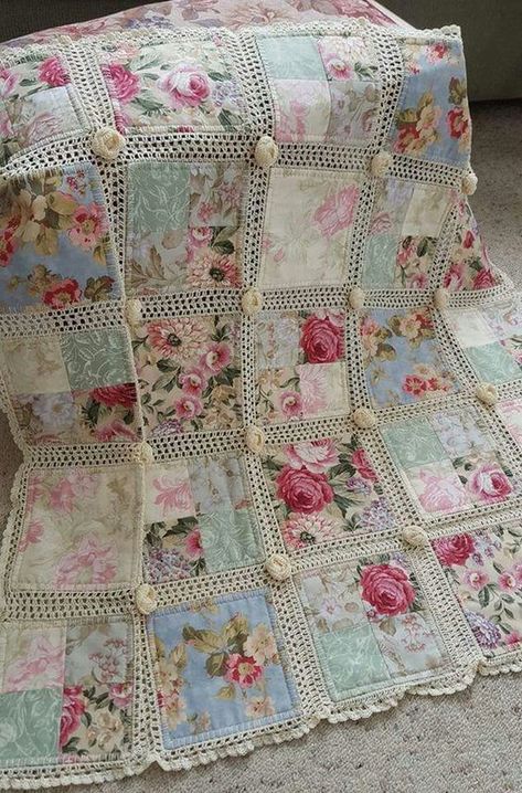 فن النسيج, Shabby Chic Decorating, Decoration Shabby, Shabby Chic Fabric, Confection Au Crochet, Cozy Crochet, Crochet Quilt, Manta Crochet, Crochet Fabric