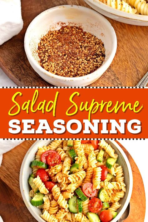 This copycat recipe for McCormick's salad supreme seasoning is too good! Made with the perfect blend of spices, it'll jazz up any dish. Homemade Salad Supreme Seasoning, Diy Salad Supreme Seasoning, Mccormick Salad Supreme, Mccormick Salad Supreme Seasoning Recipe, Pasta Salad Seasoning Recipe, Salad Seasoning Blend, Mccormick Salad Supreme Pasta Salad, Pasta Salad Seasoning, Salad Supreme Seasoning Recipe