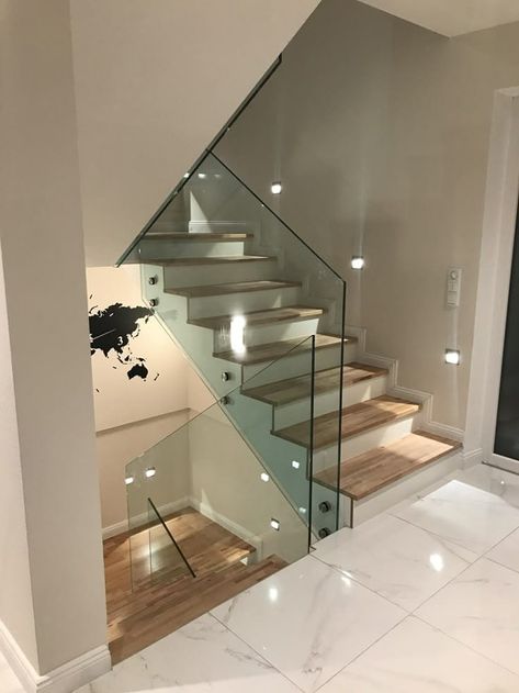 Glass Fence Stairs, Railing Stainless Steel, Glass Staircase Railing, Glass Fence, Staircase Design Modern, Stairs In Living Room, Glass Stairs, Glass Staircase, Stairs Design Modern