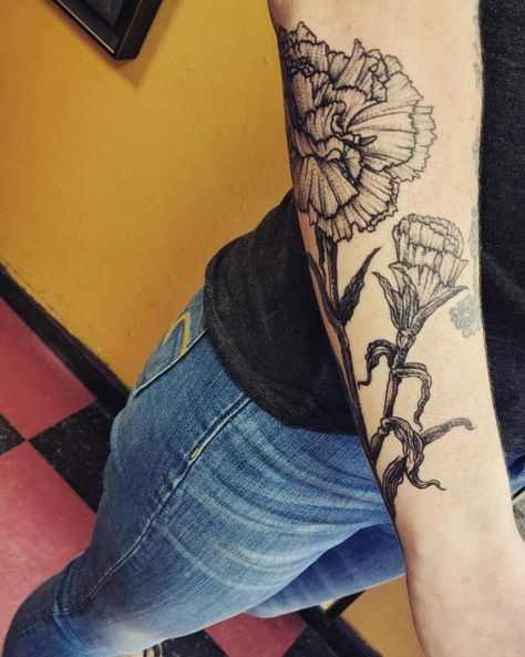 Carnation Tattoo, Tattoo Color, Color Tattoo, Flower Tattoo, Tattoo Ideas, Tattoos, Color