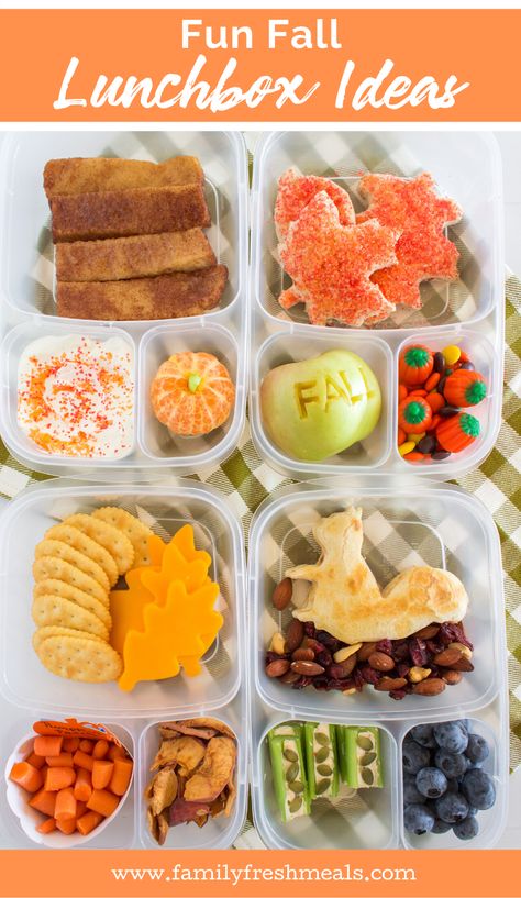 Cute Fall Lunchbox Ideas packed for lunch! #easylunchboxes #familyfreshmeals #fall #thanksgiving #funfood #lunchboxes #lunch #schoollunch Theme School Lunches, Fall Lunchbox Ideas For Kids, Thanksgiving School Lunch Ideas, Elementary Packed Lunch Ideas, Fall Theme Lunch Ideas, Thanksgiving Lunchbox Ideas, Thanksgiving Kids Lunch Ideas, Fall Kids Lunch Ideas, Thanksgiving Bento Box Ideas