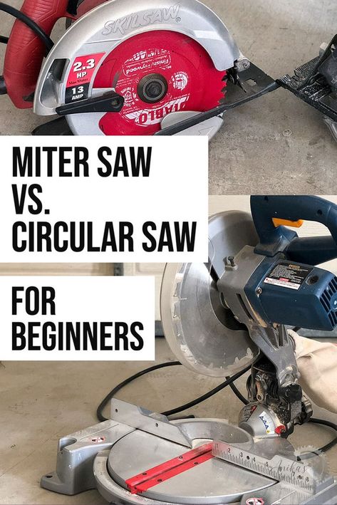 Miter saw vs. Circular saw : Both have their advantages and disadvantages. See which one is right for you as a beginner with this guide. Kreg Jig Projects, Best Circular Saw, Diy Handyman, 45 Degree Angle, Wood Projects For Beginners, Kreg Jig, Small Woodworking Projects, Advantages And Disadvantages, Scrap Wood Projects