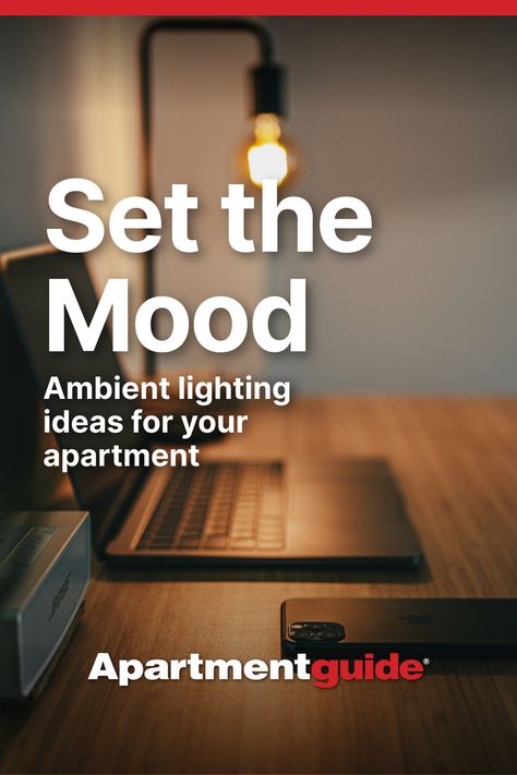 Read our tips on integrating ambient lighting to achieve that serene, cozy feeling in your apartment this spring.    #ApartmentGuide #lighting #hygge #apartmentlift #apartmentlighting #springdecor #springvibes Studio Apartment Lighting Ideas, Apartment Soft Lighting, Mood Lighting Apartment, City Lights From Apartment, Ambient Lighting Living Room Night, Ambient Lighting Ideas, Livingroom Mood Lights, Bedroom Ambient Lighting, Ambient Lighting Living Room