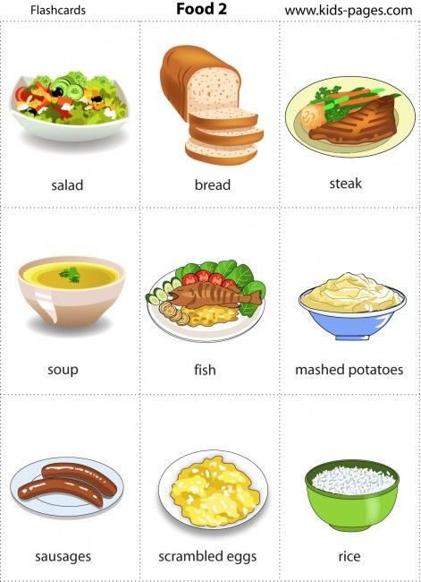 Kids Pages - Food 2                                                                                                                                                     More Georgian Language, Food Flashcards, Esl Vocabulary, Learning English For Kids, Flashcards For Kids, English Vocab, Kids English, Printable Flash Cards, English Lessons For Kids