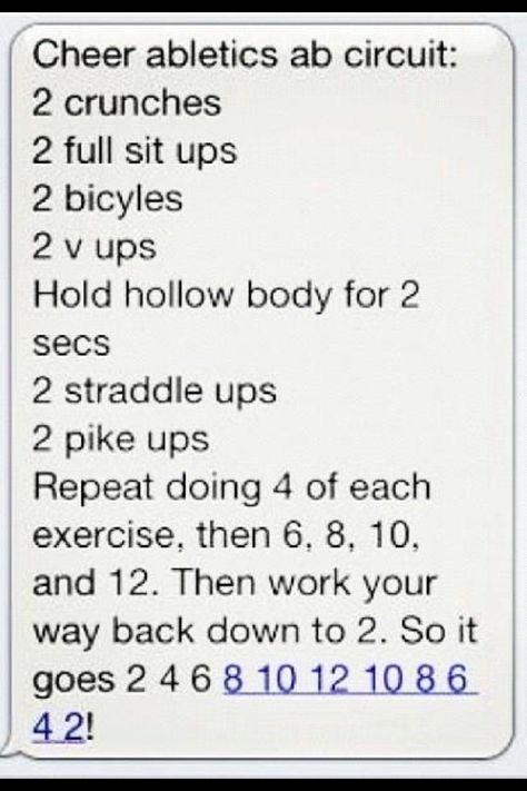 All star cheer workout, really works you out do every night guarantee you will see results. Cheer Athletics Abs, Cheer Abs, Cheer Stretches, Cheerleading Workout, Cheerleading Workouts, Great Ab Workouts, Ab Circuit, Cheer Workouts, Cheer Athletics