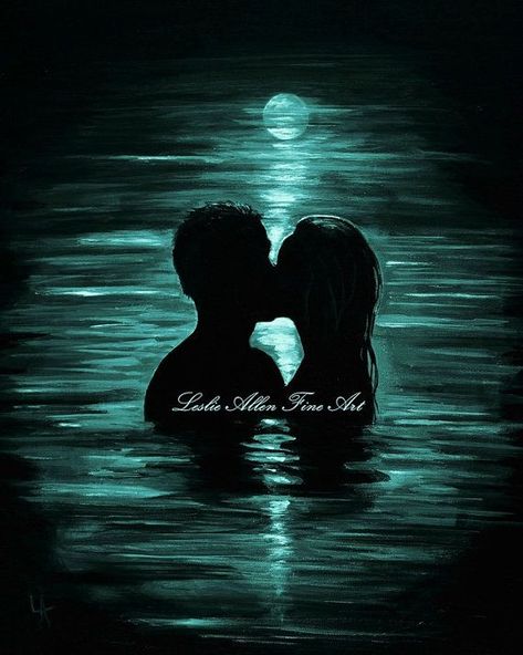 Couple Painting Couple Kissing Art Print LOVE Couple Ocean Water KISSING ROMANTIC "Midnight Swim" Leslie Allen Fine Art Painting Love Couple, Painting Couple, Kiss Painting, Art Amour, Kiss Art, Romantic Paintings, Couple Painting, Mermaid Painting, Art Couple