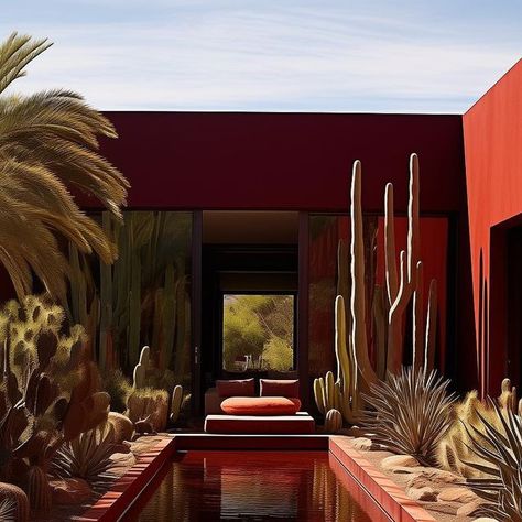 BAPTISTE  BOHU on Instagram: "Red Hacienda in Baja California 🌴🌵

A fusion of Inspirations from Andalusian Hacienda to Mexican Cortijo, Californian Lifestyle to Moroccan Charms 🌴🌵

#red #hacienda #california #home #homeidea #interior #interiors #interiores #casa #maison #house #villa #luxury #luxuryhome #spanish #spanishhome #mexican #deco #decor #decoration #architecture #navajo #mexicanstyle #inspiration #concept #presentation #designer" Baptiste Bohu, Concept Presentation, Adobe Homes, Villa Luxury, House Villa, Adobe House, Desert Vibes, Deco Decor, Spanish House