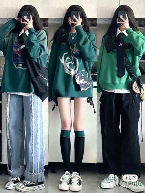 Green Outfit Korean, 2yk Outfits, Outfit Ideas Korean, Korean Outfit Street Styles, Outfit Korean, Clothes Korean Style, Korean Casual Outfits, Tomboy Outfits, Tomboy Style Outfits