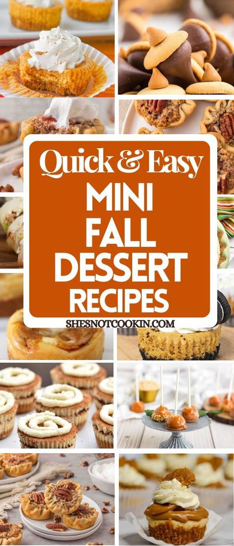 These mini fall desserts are almost too cute to eat! We've rounded up mini pumpkin cheesecakes, mini pecans pies and more for you to enjoy as we head into fall! They're perfect for potlucks and parties and family gatherings. Fall Sweet Appetizers, Mini Pie Bites Desserts, Housewarming Party Dessert Ideas, Easy Fall Finger Desserts, Mini Dessert For Thanksgiving, Mini Pumpkin Pie Desserts, Easy Fall Desserts For Party, Mini Desserts For Fall, Easy Individual Fall Desserts