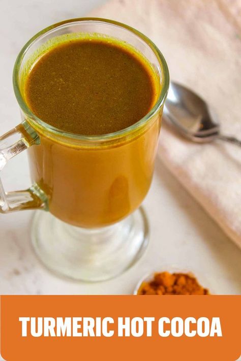 turmeric hot cocoa in a glass mug Cocoa Drink, Hot Cocoa Recipe, Cocoa Recipes, Spice Up Your Life, Turmeric Powder, Health Blog, Vegetarian Chocolate, Cocoa Powder, Hot Cocoa