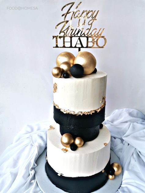 Black White Gold Cake, 40th Birthday Cakes For Men, Black And Gold Cake, 2 Layer Cakes, Butterscotch Cake, Happy Birthday Printable, 2 Tier Cake, 40th Birthday Cakes, Birthday Cakes For Men