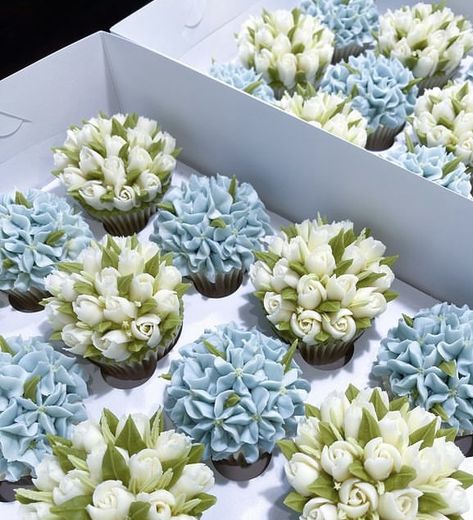 Blue Color Pallet, Cupcake Flowers, Lovers Lane, Flower Cupcakes, Blue Colour, Color Pallets, Dusty Blue, Gender Reveal, Blue Flowers