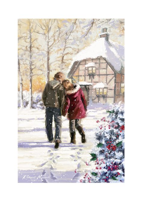 Painting Couple, Christmas Sketch, Animal Sketch, Winter Couple, Couple Sketch, Creative Money Gifts, Christmas Illustrations, Winter Painting, Christmas Projects Diy