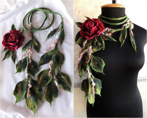 Handmade Wool Scarf, Scarf Flower, Scarf Designs, Brooch Wedding, Felt Necklace, Felt Roses, Felted Wool Crafts, Felt Flower Headband, Handmade Packaging